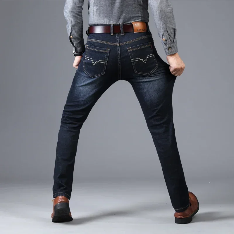 Men's Straight and Versatile Long Jeans, Stretch Style, Men's Jeans, Loose Fitting, Straight Tube, Middle-AG, Autumn, Winter