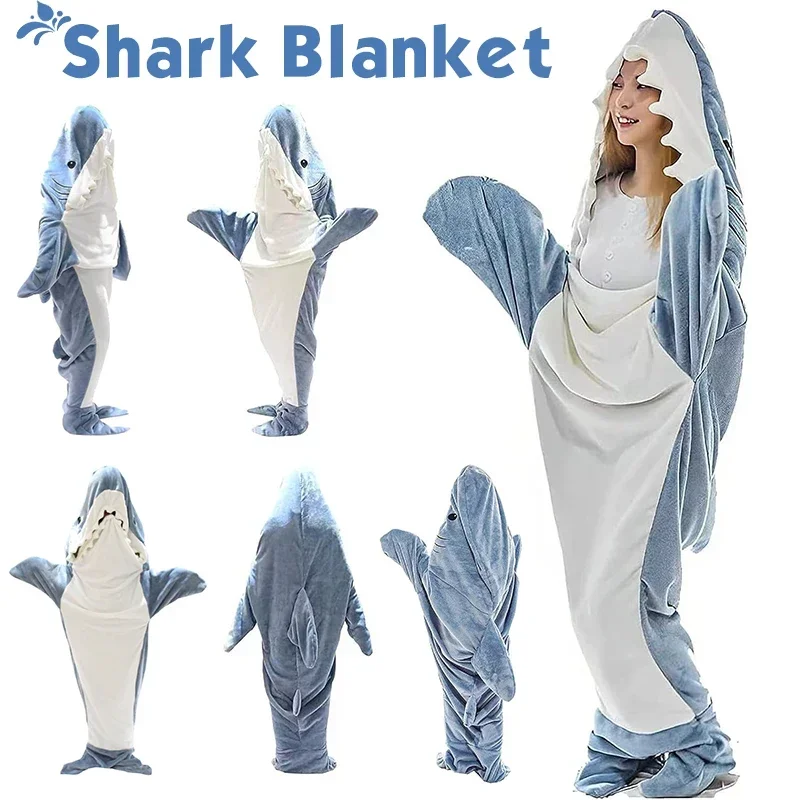 

Одеяло в виде акулы для взрослых и детей, мультяшное носимое одеяло в виде акулы, толстовка, теплая пижама в виде акулы, Офисная Пижама, Забавный синий Уютный спальный мешок