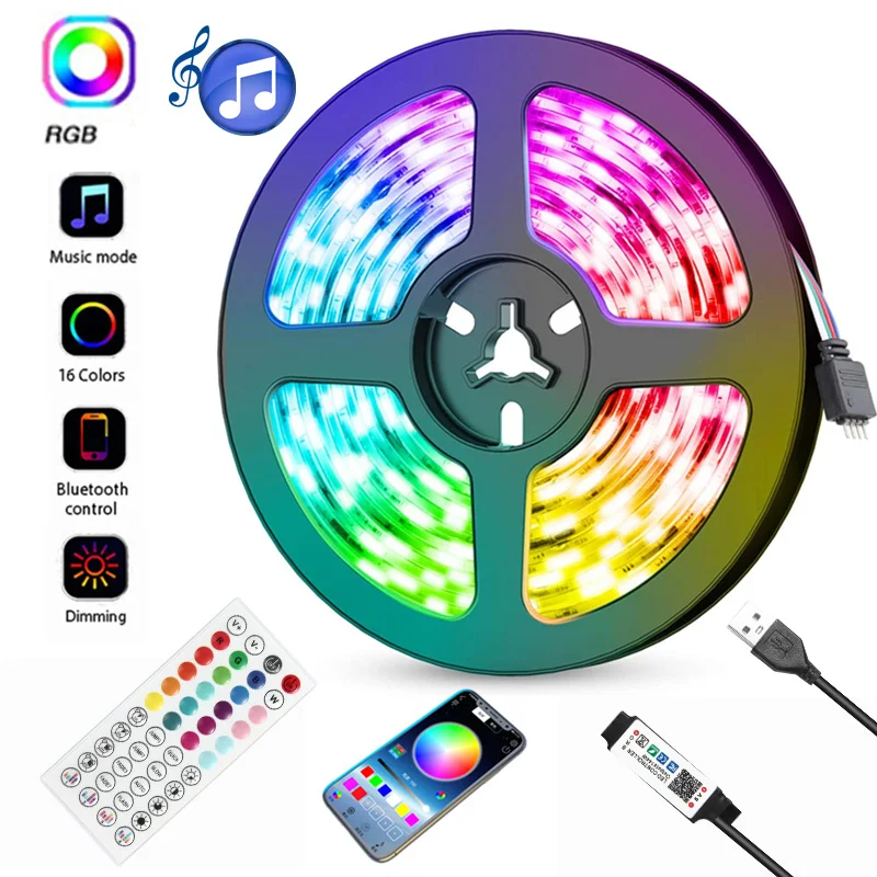 

RGB LED Strip Lights Bluetooth APP Control Led Color Changing Lights with Remote 5050 Mode for Room Decoration Christmas Gifts