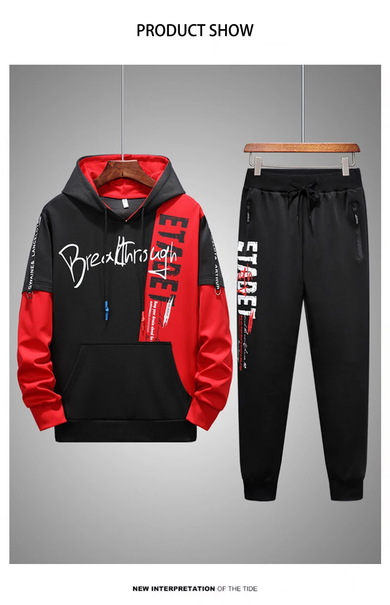 2023 Spring New Men Tracksuit Casual Harajuku Outfit Set Men's Sportswear Hoodie+Pants Two Piece Sports Suits Printing Clothing