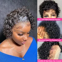 Perruque coupe lutin crépus bouclés perruque de cheveux humains miel blond bordeaux couleur courte bouclée Bob perruques pré plumées 13x1 perruques frontales en dentelle 3