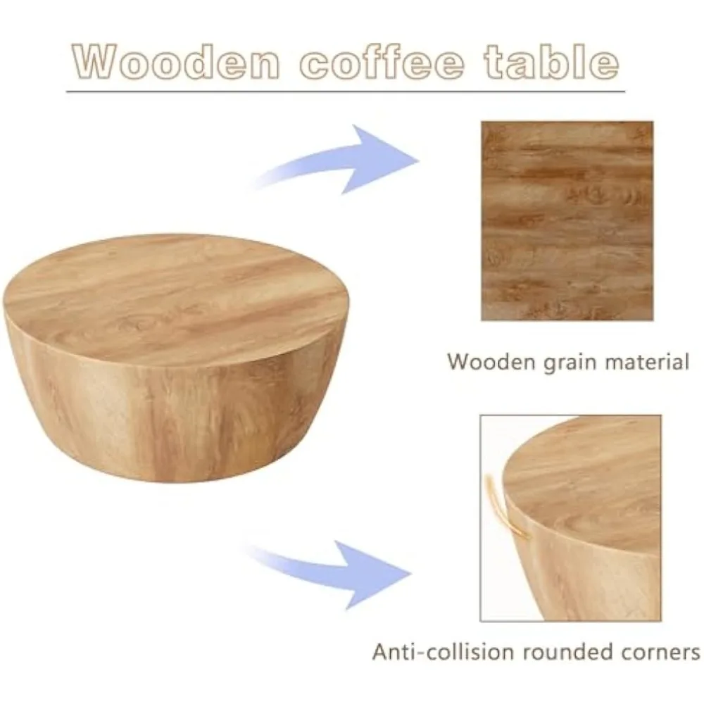 Round Coffee Table, 29.52IN Wooden Coffee Table, Reversible Round Table, Vintage Round Coffee Table Suitable for Bedroom 3