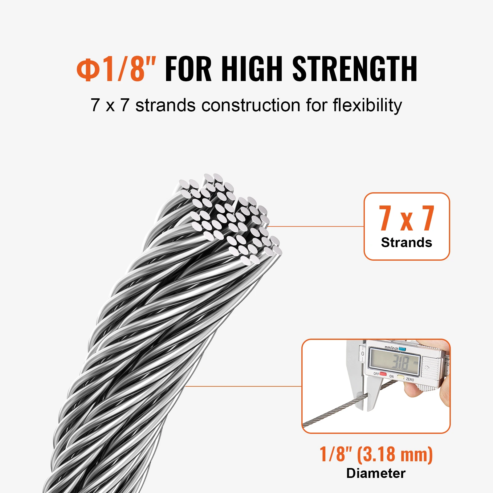 1/8" 100 ft Wire Rope Kit 316 Stainless Steel Cable 7x7 Strands Marine Aircraft Grade for Handrail Stair Decking Fence SucceBuy stainless steel cable rope kits