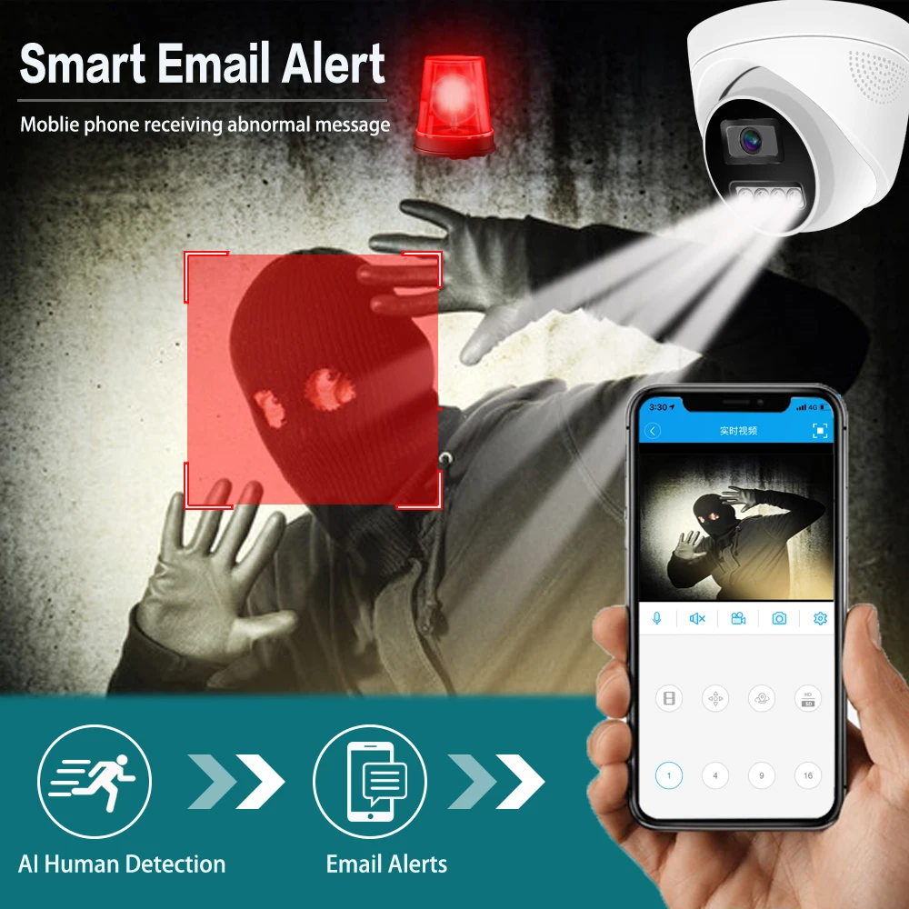 4K 8MP 4MP POE IP Dome Camera, H.265 Audio Security Camera, ONVIF, IR Night Vision, Human Detection, 48V POE CCTV Surveillance C 5