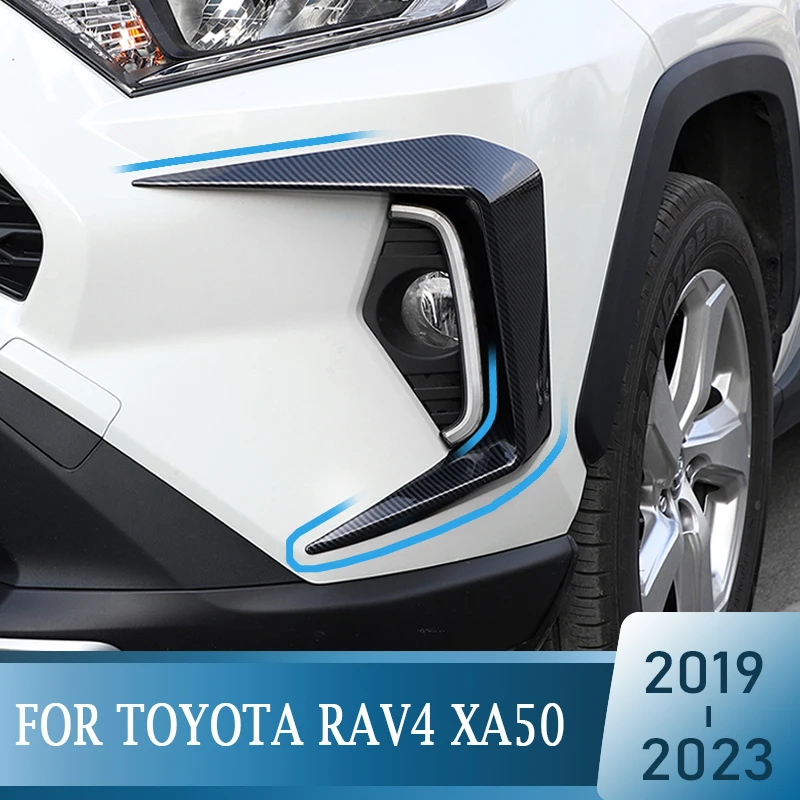 

2PCS For Toyota RAV4 2020 2021 Car Front Bumper Fog Light Frame Cap Daytime Running Lamp Trim Eyebrow Cover Hood Modified