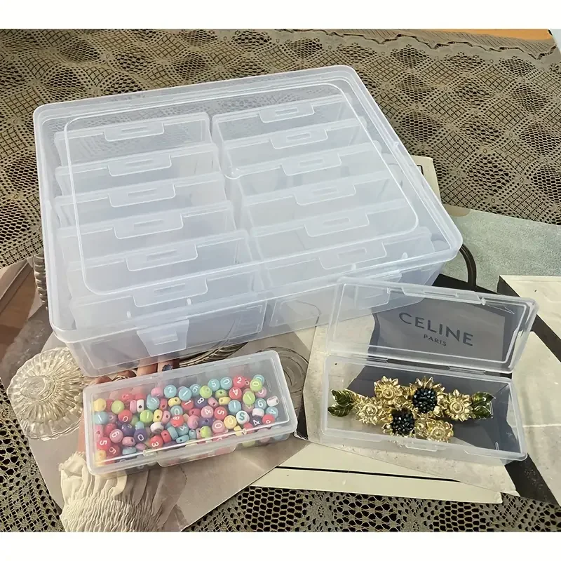 12 adjustable partition plastic storage boxes-transparent white storage boxes for office and organization