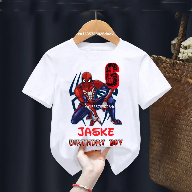 

Summer 2 3 4 5 6 7 8 9 Birthday Marvel Spiderman Girls Shirts Boy Personalize Name Birthday T-shirt Birthday Party Kids Clothes