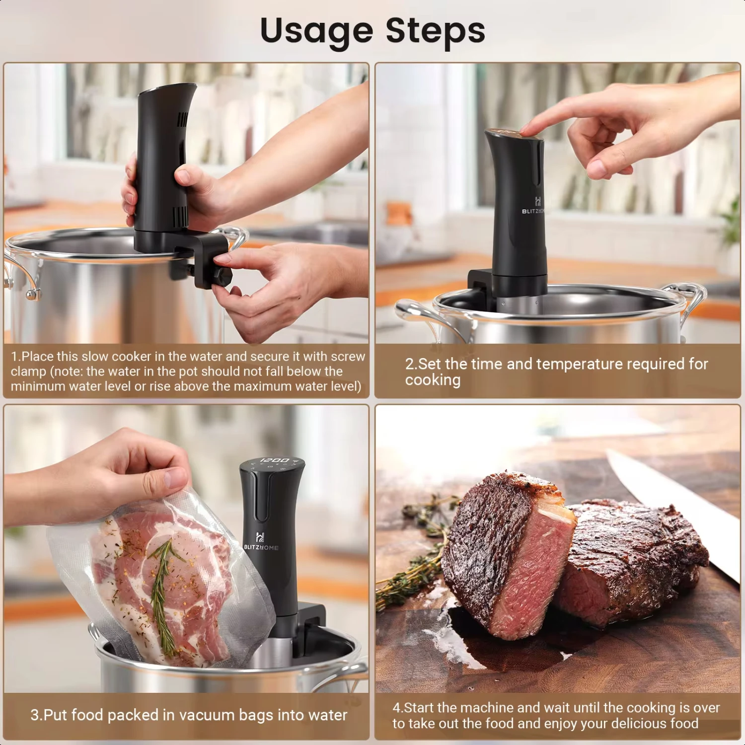 Sous Vide Cooker 1100W -appliance Monsieur Cuisine Smart Slow Cooker with LCD Digital Accurate Control 6