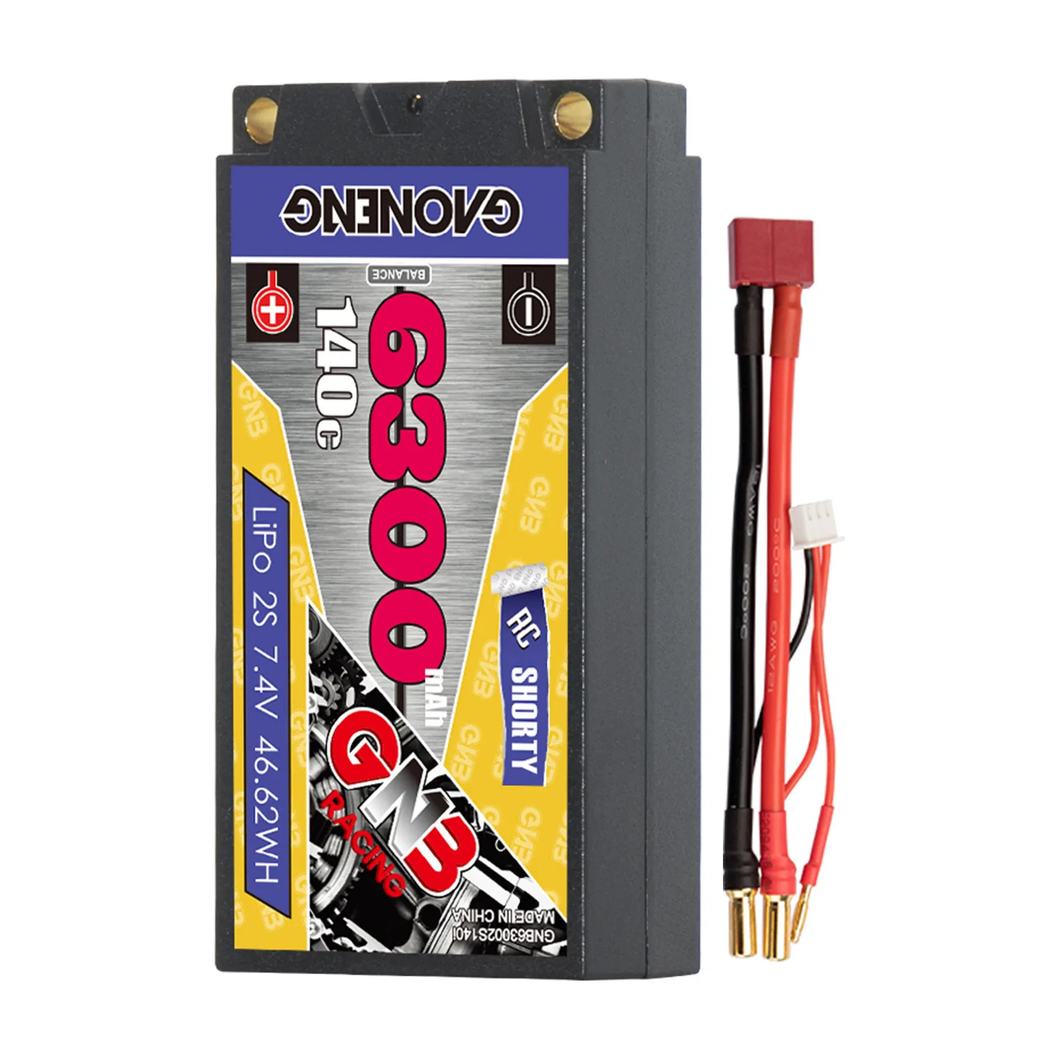 GNB 2S Shorty 7.4V 6300mAh 140C/280C RC Lipo Battery With 5mm Bullet Deans Ultra Plug for RC Car Truck Boat FPV Drones Parts