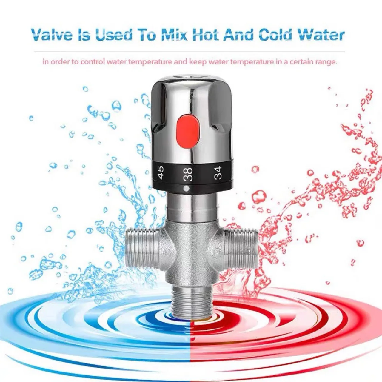 Bathroom Brass PipeThermostat  Faucet Mixing Valve Adjustable Temperature Mixer Valve Water Control Valve For Water Heater