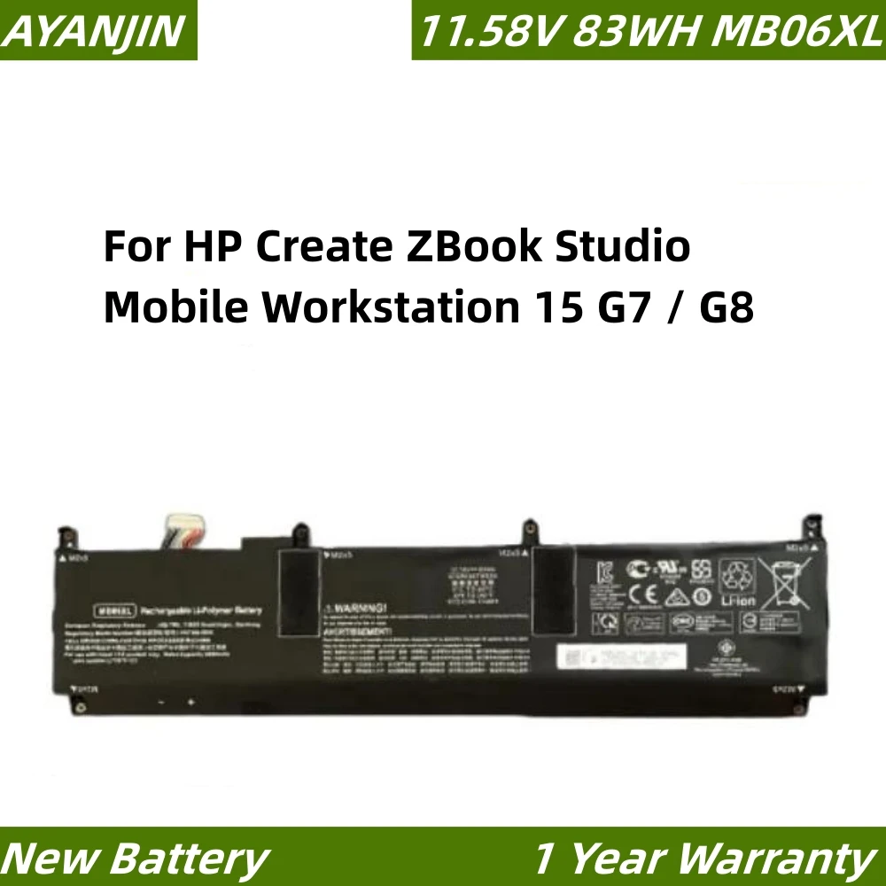 New MB06XL 11.58V 83Wh Laptop Battery for HP Create ZBook Studio Mobile Workstation 15 G7 / G8 HSTNN-IB9E