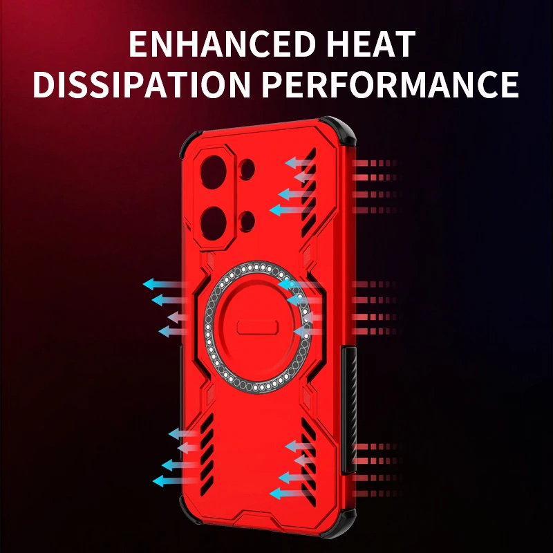 Rugged Hollow Heat Dissipation Armor Phone Case with Magnetic Shockproof Cover