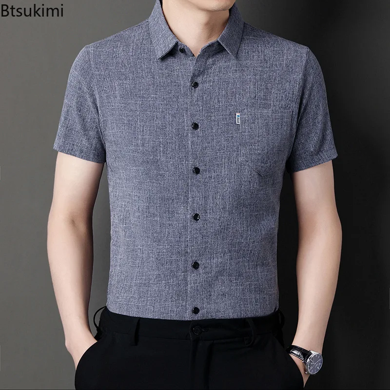 New 2024 Men's Summer Short Sleeve Shirts Business Office Club Party Cotton Linen Shirts Comfort Breathable Tops Shirts for Men women s ivory comfort linen tank top and pants set of 2 perfect for office casual party wear customized lightweight suit