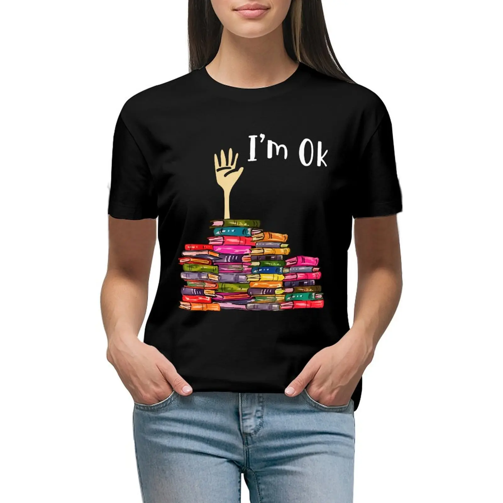 

national reading day I'm ok book T-shirt Short sleeve tee tops Women's tee shirt