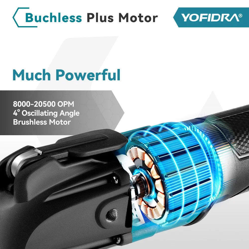 YOFIDRA Brushless Multifunction Oscillating Tool, electric saw trimmer shovel polisher woodworking compatible with Makita 18V battery pin - Image 4