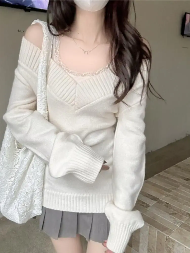 Women Retro V-Neck Slim Fit Long Sleeve Knitted Sweater Summer Soft Versatile Overhead Top Ins Commute Casual Wear 4