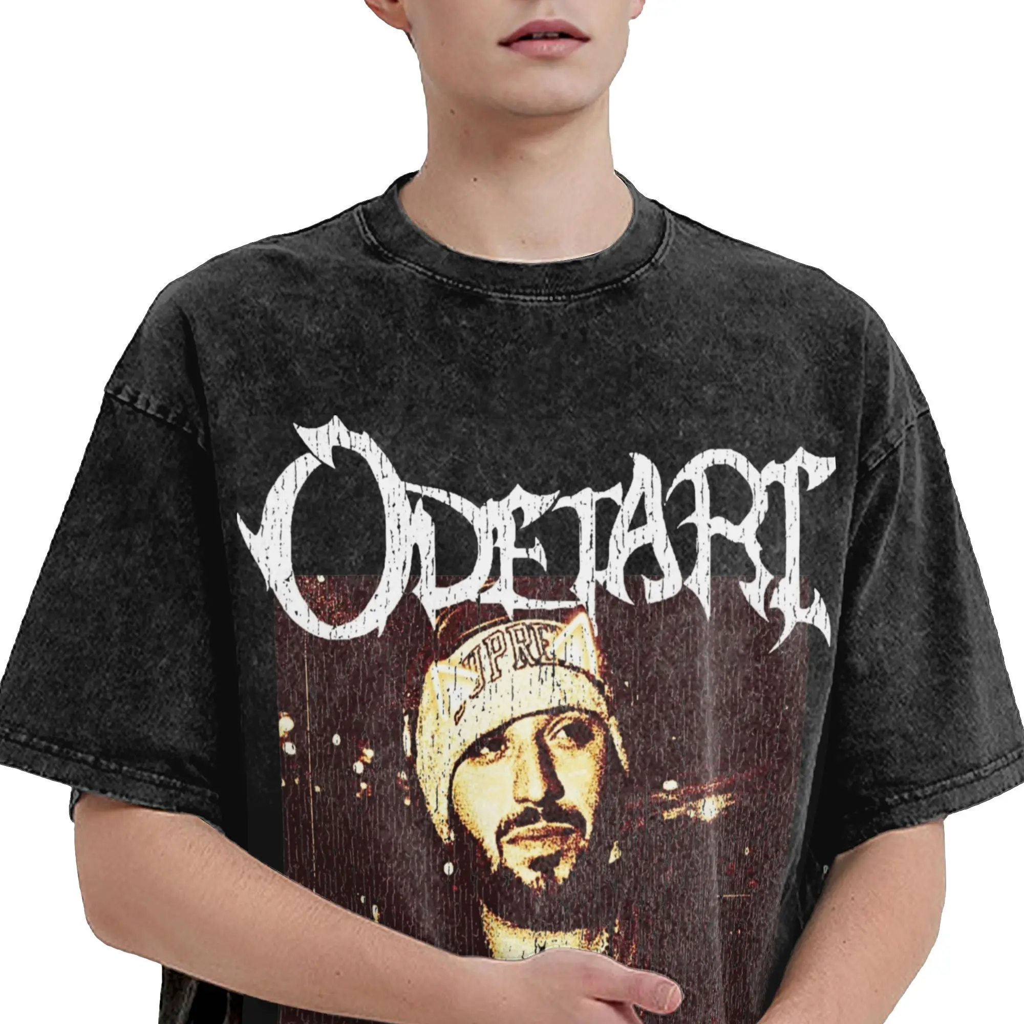 Vintage Grunge Style Odetari T Shirts Hip Hop Washed Cotton