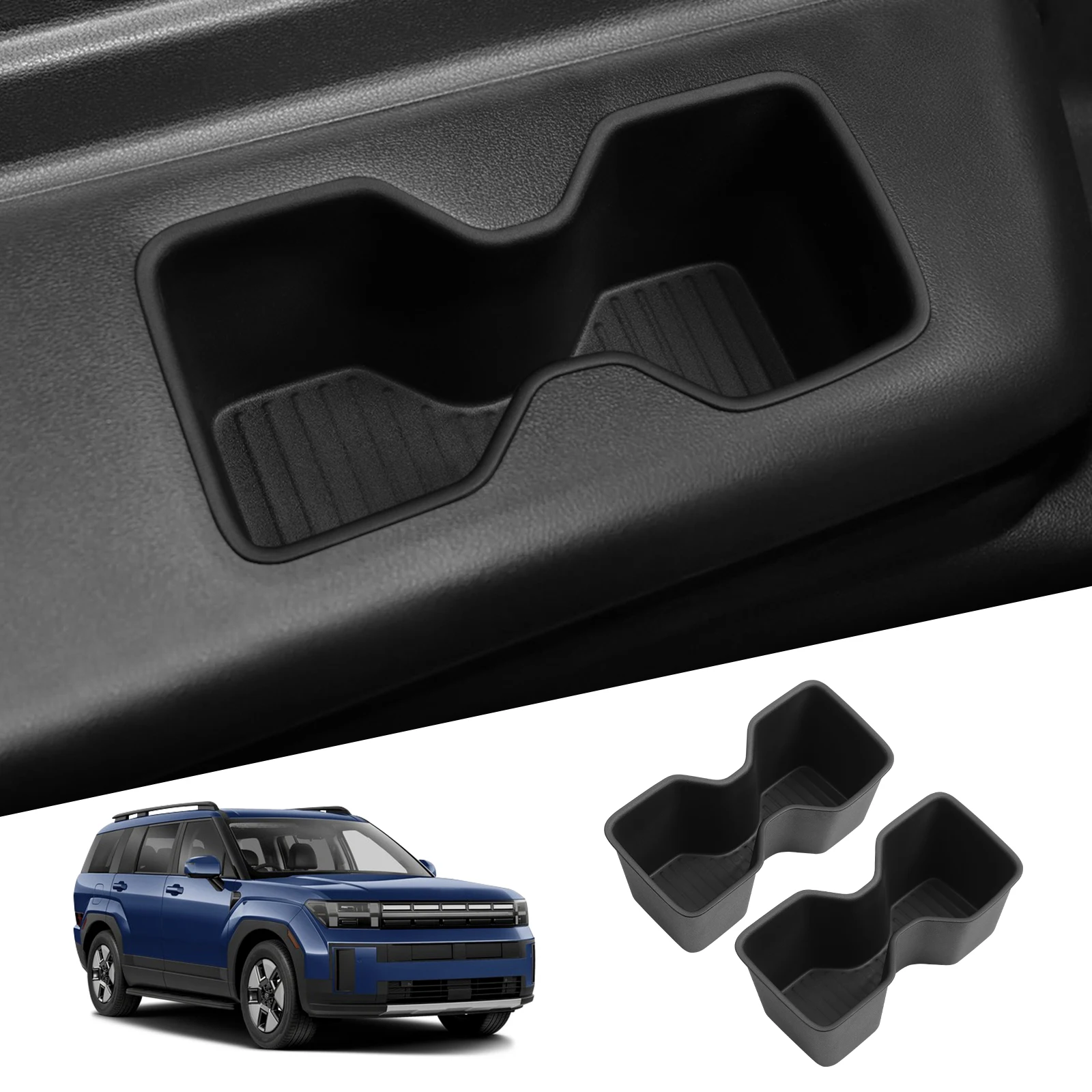 Smabee für Hyundai Santa Fe 6/7 Sitze 2024-2026 (Nur 3 Reihen) Türseiten-Getränkehalter-Einsatz Getränkebox Stoßdämpfende Aufbewahrung TPE – Detail 2