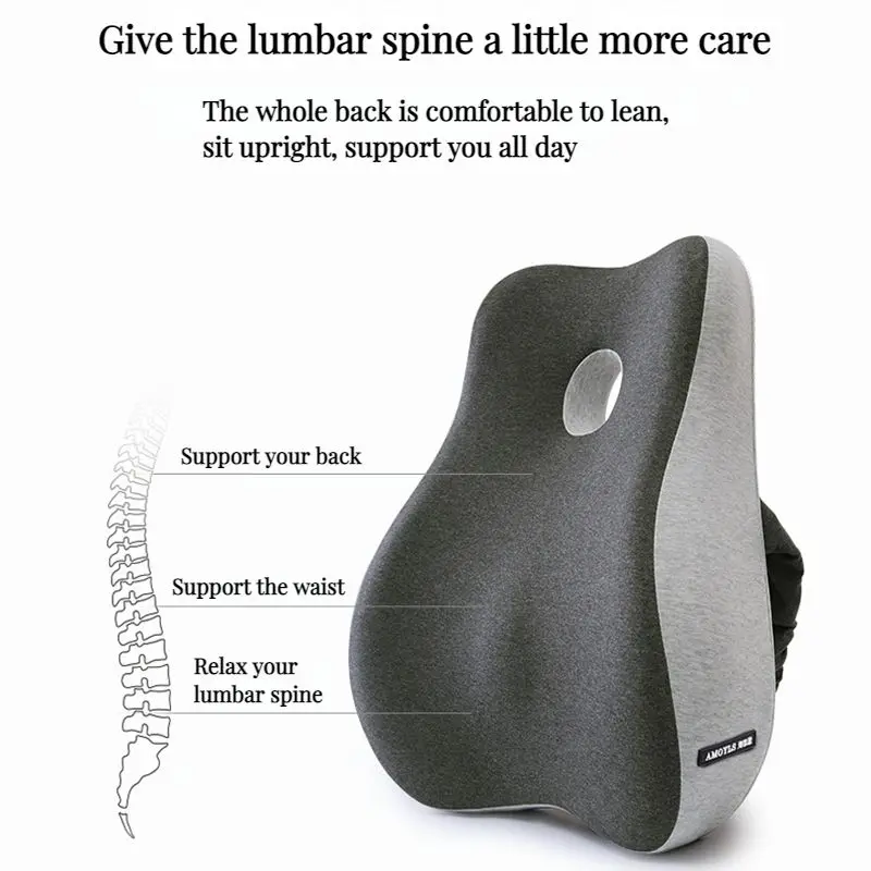 Memory Foam Waist Cushion Massage Back Orthopedic Pillow Lumbar Office  Chair Cushion Car Seat Support Pad Buttock Coccyx Pillows