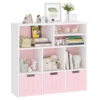 Toy Storage Cabinet with 3 Movable Drawers & 6 Cubes, Bookshelf with Hidden Wheels, Kids Bookcase Toy Storage Organizer 1