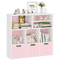 Toy Storage Cabinet with 3 Movable Drawers & 6 Cubes, Bookshelf with Hidden Wheels, Kids Bookcase Toy Storage Organizer 1