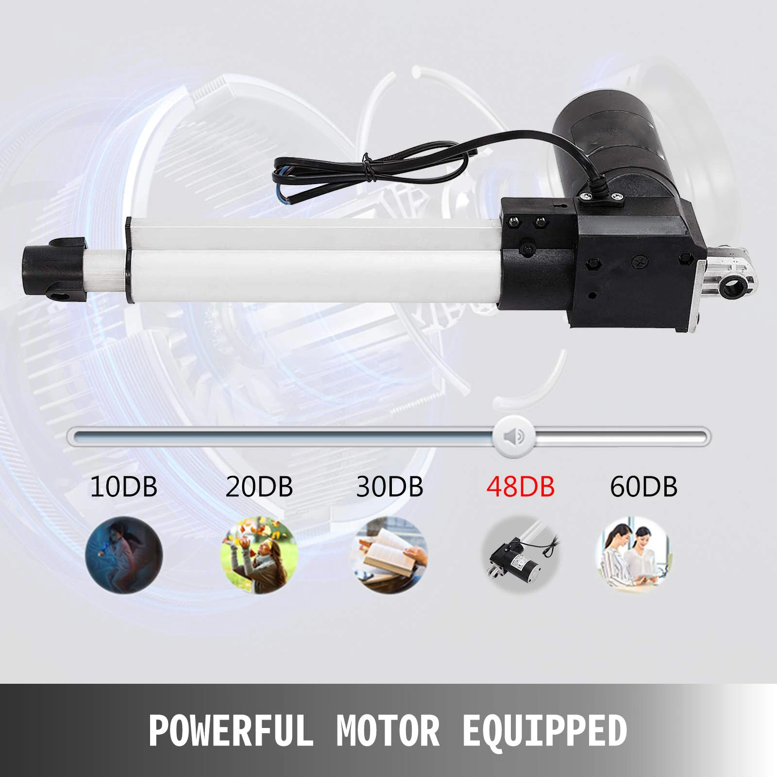 Etosec 저소음 선형 액추에이터, 선형 드라이브, 선형 모터, 30 mm/s 속도, 6000N 스트로크, 12V, 24V, 50mm, 100mm, 200mm, 300mm, 500mm