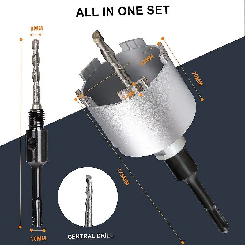 HERZO 82mm Diamond Core Drill Bit Hole Cup 5T Cutter Accessories Cutting For Hammer Drill Stone Drilling Tool
