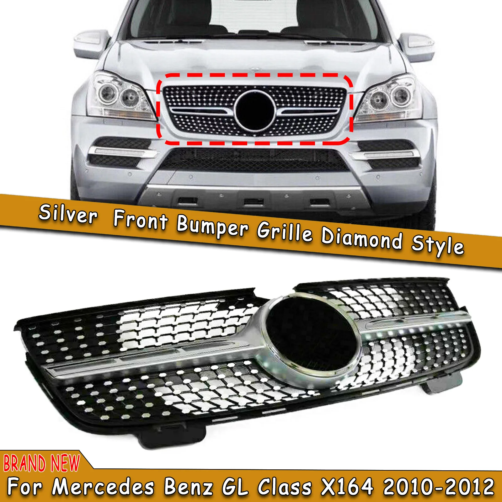 Front-Grille-Upper-Bumper-Hood-Mesh-Grill-For-Mercedes-Benz-X164-GL320 ...