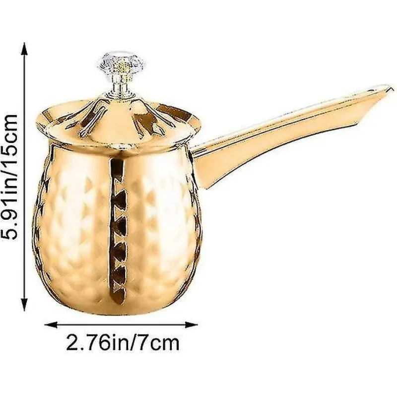 Gold Hammered Milk Pot Stainless Steel Turkish Coffee Pot with Lid Long Handle Saucepan Butter Melting Pot Kitchen Tools