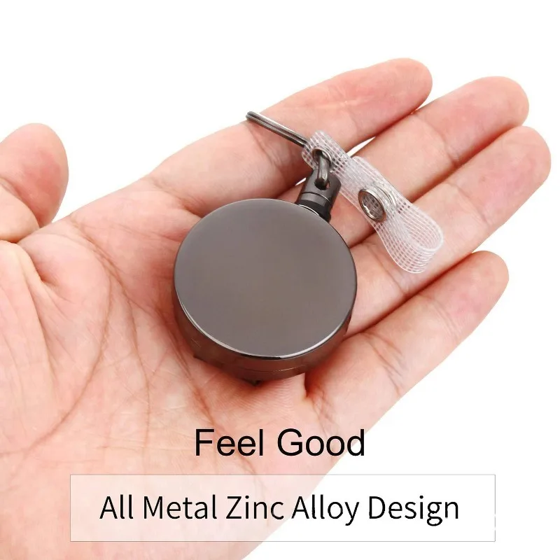 Retractable Metal Keychain with Badge Reel and Elastic Key Ring