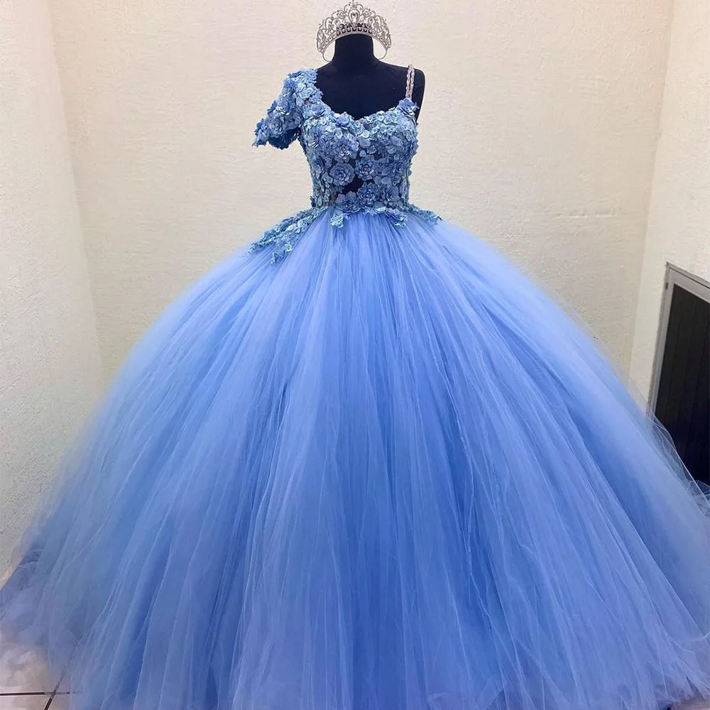 

Элегантное бальное платье с цветами, платья для Quinceanera, женское официальное платье на одно плечо с кристаллами и бисером, кружевное платье принцессы на день рождения