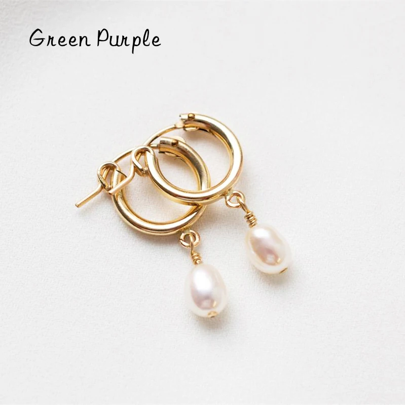 

14K Gold Filled 15MM Hoop Earrings Natural Pearl Elegant Korea Jewelry Brincos Pendientes Oorbellen Handmade Boho Earrings