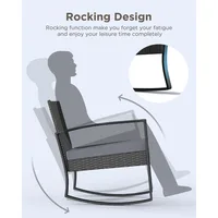 3 Pieces Patio Furniture Set Rocking Bistro Set Outdoor Rattan Conversation with Coffee Table for Garden Balcony Backyard Poolsi 5