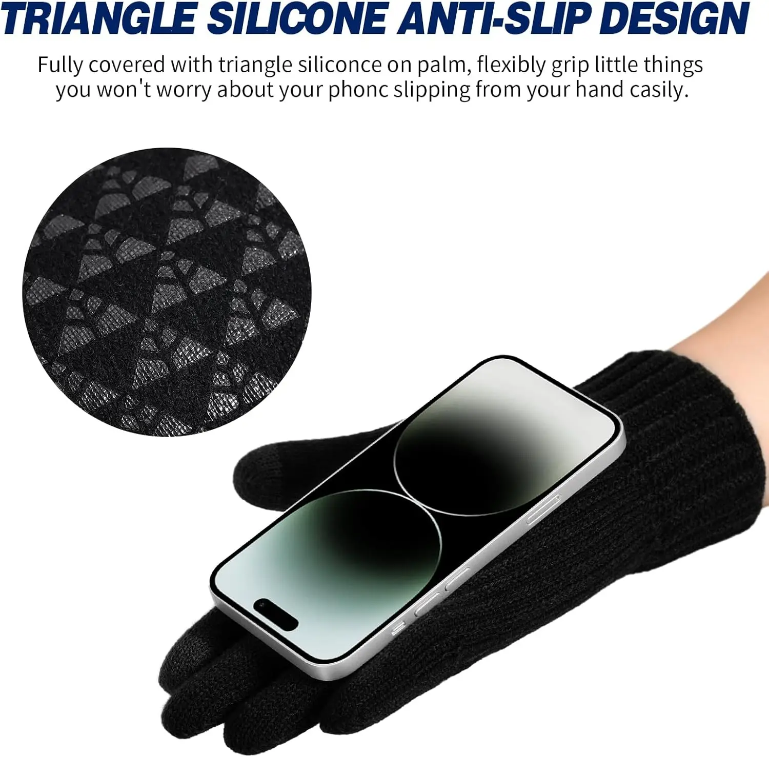 Winter gloves, men's gloves black heated non-slip touch screen with hot soft knit for running, driving and hiking 4