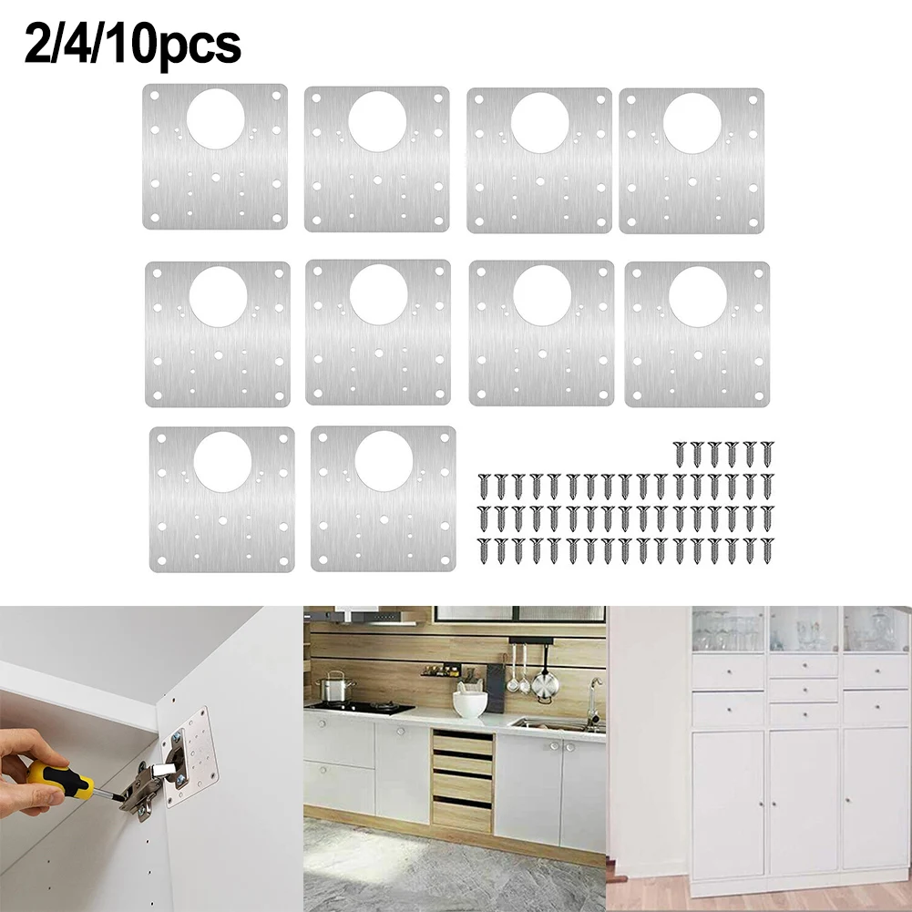 Description Picture 2 of itemRepair Kit Hinge Plate Door Drawer Kitchen Cupboard Rust Resistant Silver Stainless Steel 2/4/10 Pcs Practical