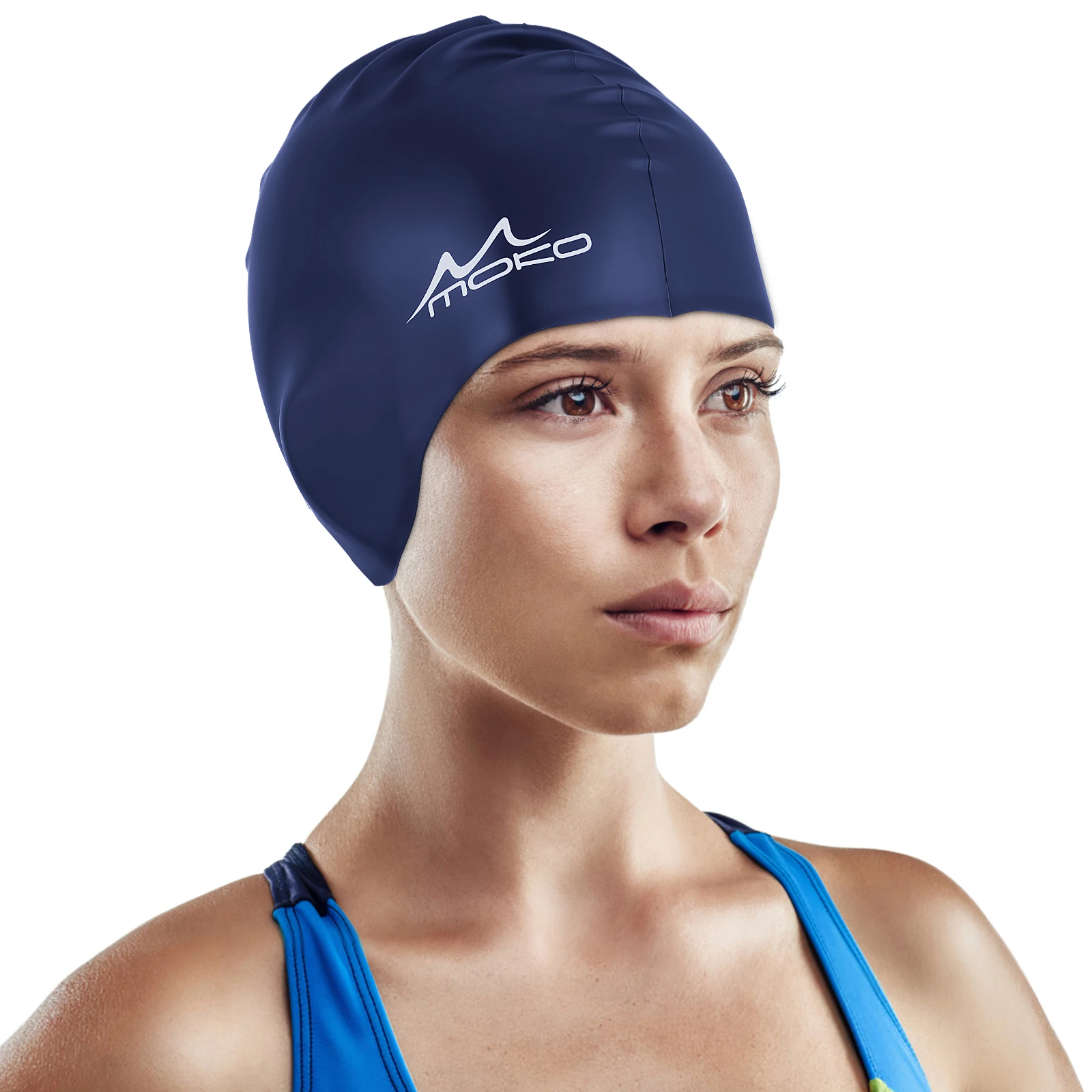 MoKo de natación de elasticidad para adultos, gorro impermeable piscina, protege las orejas, pelo largo, gorro de buceo de silicona grande| | - AliExpress
