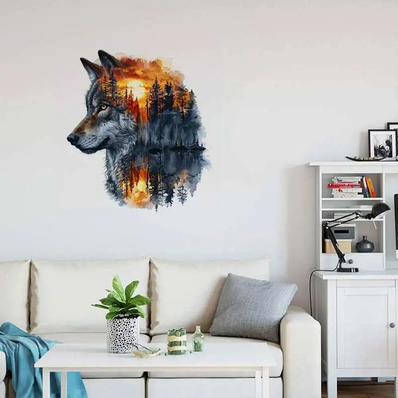 Wolf & Forest Wall Sticker Boy Room Decor Bathroom Toilet Living Room Decor Cabinet Refrigerator Home Decals M1084 wall stickers wall sticker