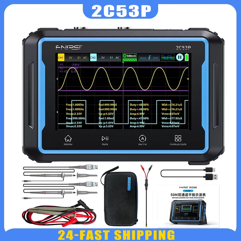 FNIRSI 2C53P Portable Touch Screen Digital Oscilloscope+Multimeter+Signal Generator 3in1 Dual Channel 50Hz Automatic Tool