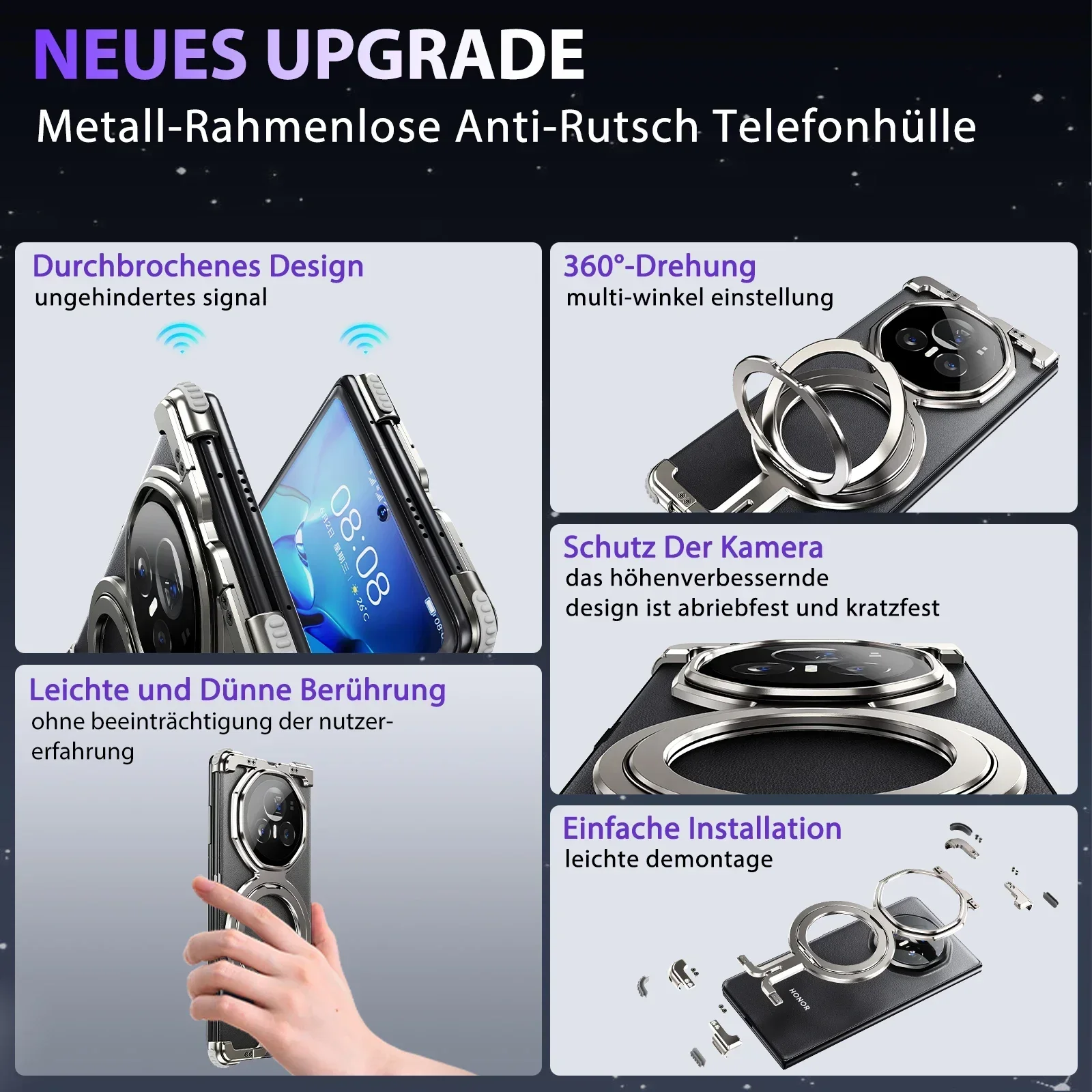 Eary Frameless Phone Case for Huawei Honor Magic Vs3 Vs2 with Magsafe Kickstand 360°Rotatable Magnetic Shockproof V3 V2 Cover