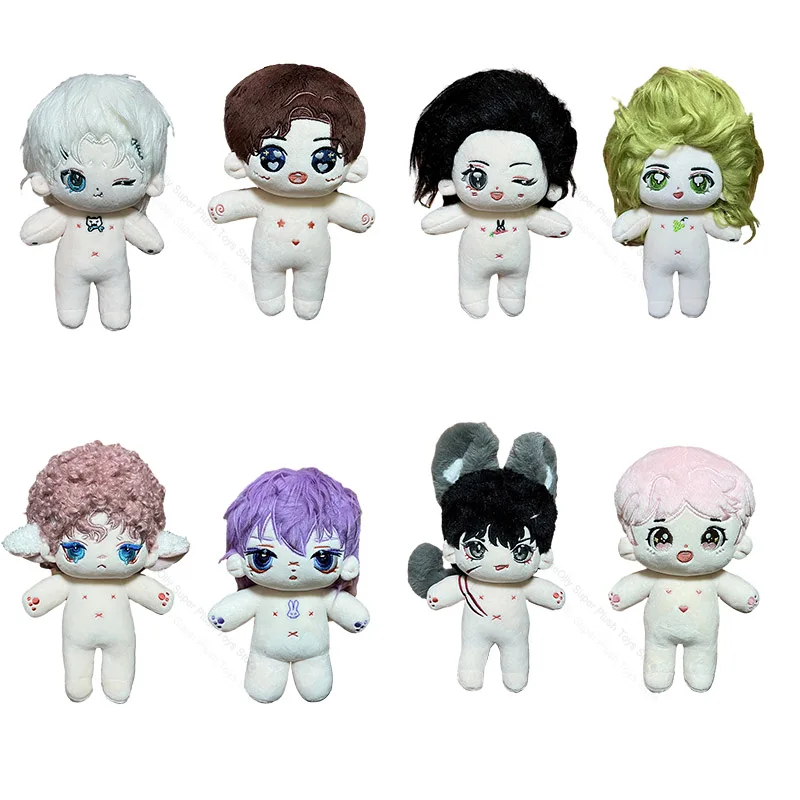 20cm Kawaii No Attributes Naked Doll Grey Hair Wolf Ears Tail Idol Star Dolls Cute Stuffed Plush Toy for Fans Collection Gifts