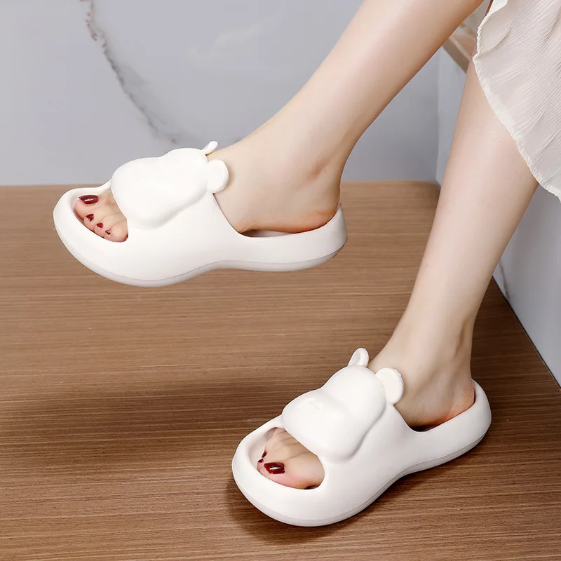 Cartoon Bear Shape Slipper Women Solid Color Beach Home Couple Fashion Platform Comfortable Men Slipper Bathroom Shoes Anti-slip