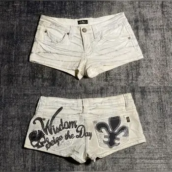 Y2k Summer Hot Girl Cowboy Shorts Women Harajuku Retro English Embroidered Super Shorts Fashion Gothic Punk Low Waist Shorts 1
