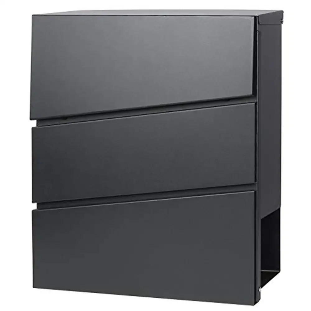 Lockable Wall Mounted Mailbox with Large Capacity and Newspaper Bucket Durable Alloy Steel Construction Waterproof Cover Black