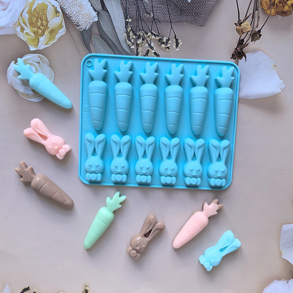 1pc Creative 12-Hole Radish and Rabbit Shaped Silicone Mold for 3D Chocolate, Pudding, ... - SKU RSSM1657 - UGI Packaging