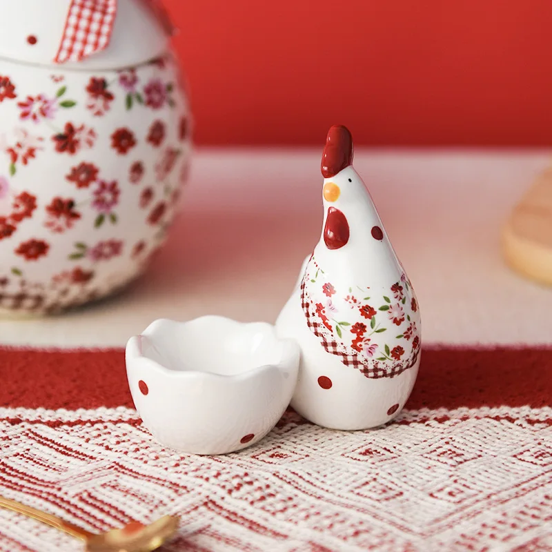 Pot Couvert Coquetier Blanc En Céramique Motif Poules Poignee Coquille