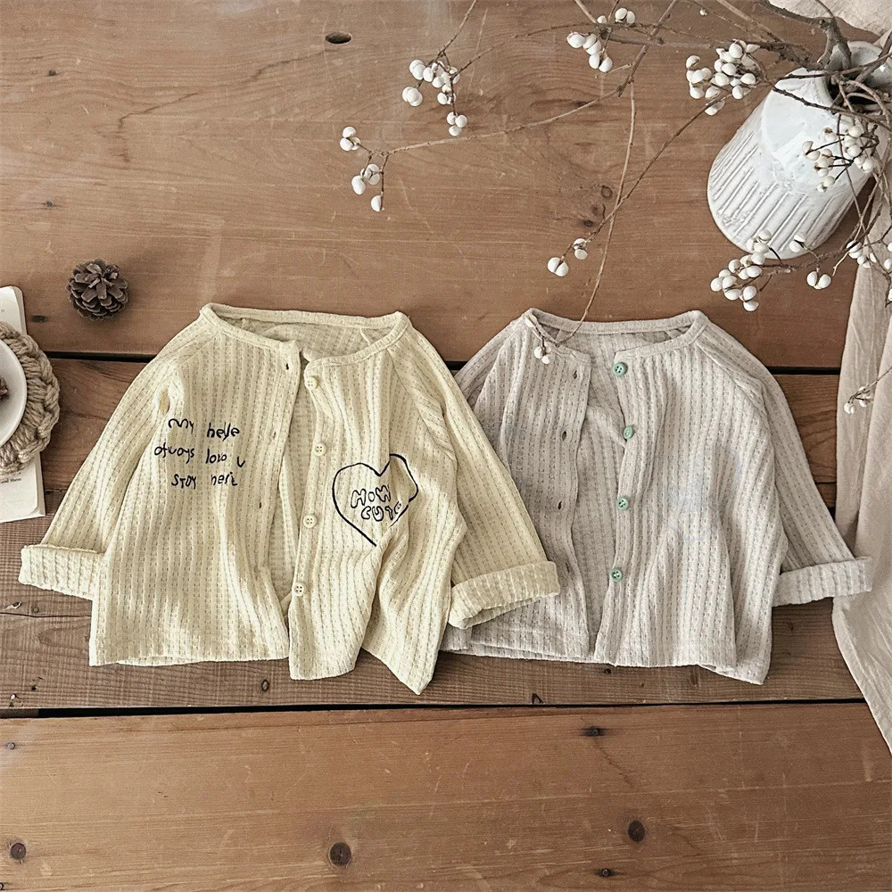 Spring Infant Baby Coarse Waffle Printed Jacket Toddler Boy Girls Coat Cardigan Kids Long Sleeve Outwear Top Newborn Clothes