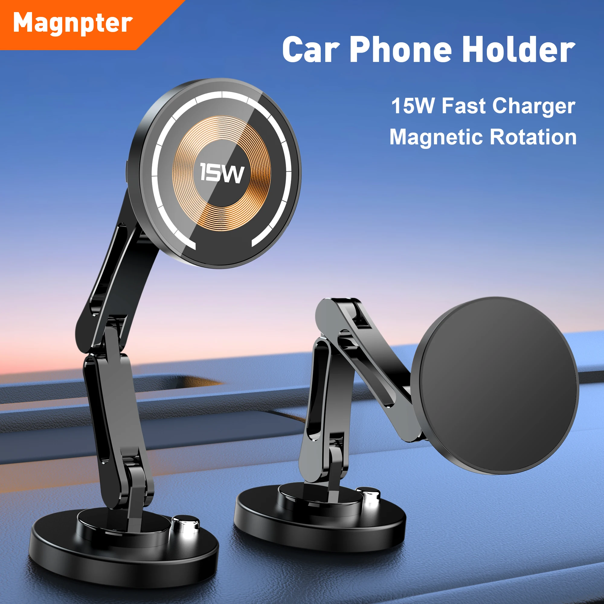 Support de téléphone magnétique pour voiture, chargeur sans fil, support rotatif, charge rapide pour IPhone 16/15/14/13 Samsung Magsafe, support de téléphone de voiture