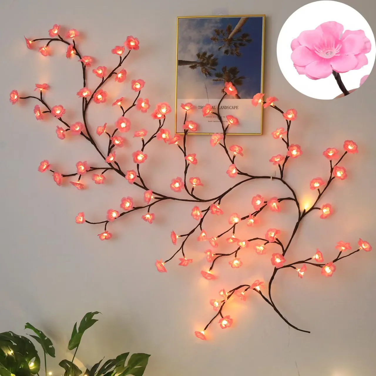 Cherry Tree Branch Lights USB Powered Blossom Branch Decoration Night Lights for Home Wall Cherry Enchanted Willow Vine Lights