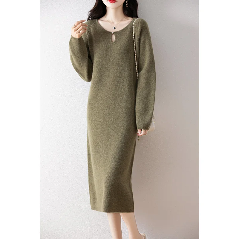 Casual Women's Dresses On Offer Clearance Free Shipping 100% Wool Knitted Jumpers 2024 Autunmn/Winter Loose Dress Long Pullovers 1