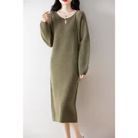 Casual Women's Dresses On Offer Clearance Free Shipping 100% Wool Knitted Jumpers 2024 Autunmn/Winter Loose Dress Long Pullovers 1